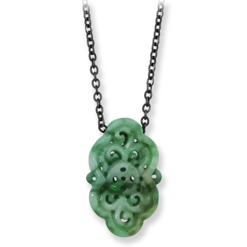 Green Jadeite Jade Carved Freeform Slide on 20” Steel Chain Necklace | UPC #407411