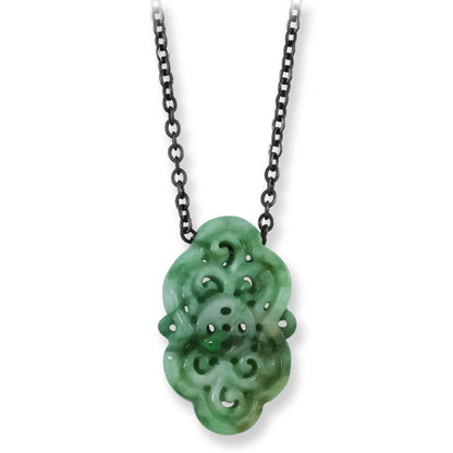 Green Jadeite Jade Carved Freeform Slide on 20” Steel Chain Necklace | UPC #407411