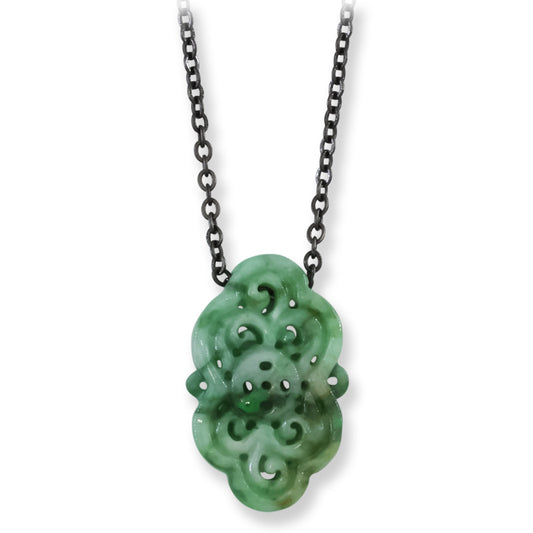 Green Jadeite Jade Carved Freeform Slide on 20” Steel Chain Necklace | UPC #407411