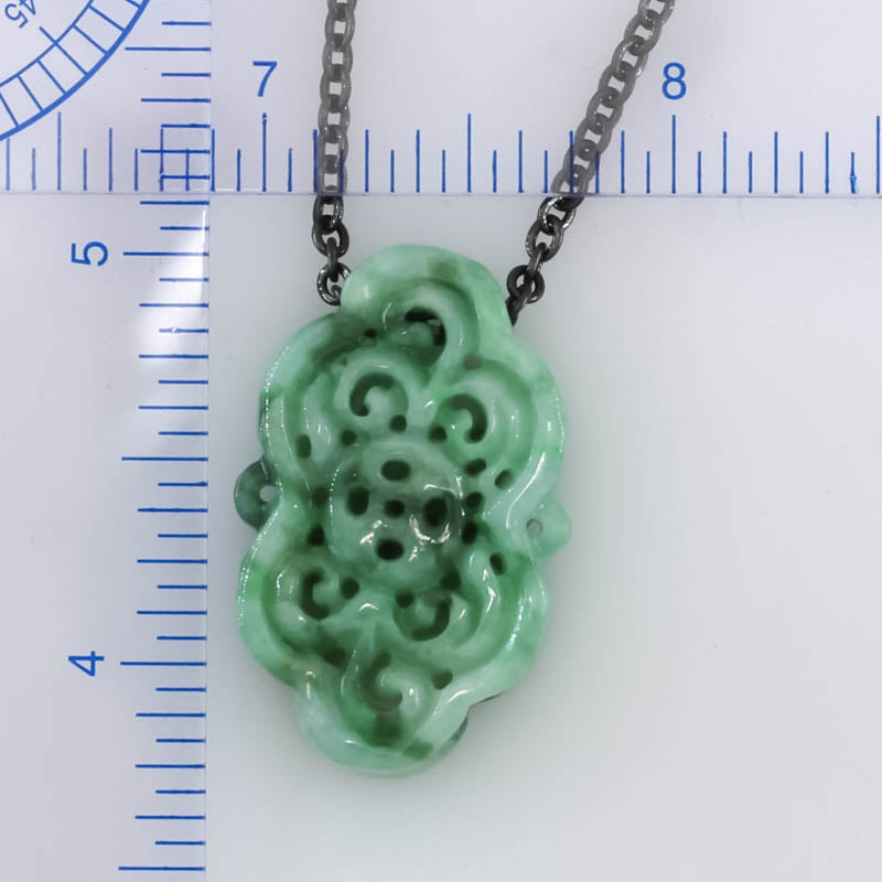 Green Jadeite Jade Carved Freeform Slide on 20” Steel Chain Necklace | UPC #407411