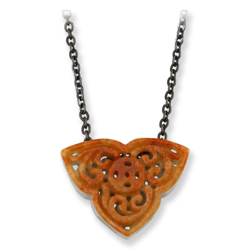 Red & Green Reversable Jadeite Jade Carved Freeform Slide on 20” Steel Chain Necklace | UPC #407466