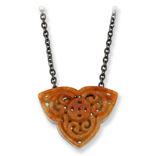 Red & Green Reversable Jadeite Jade Carved Freeform Slide on 20” Steel Chain Necklace | UPC #407466