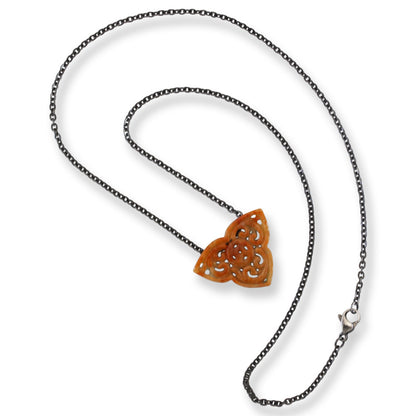 Red & Green Reversable Jadeite Jade Carved Freeform Slide on 20” Steel Chain Necklace | UPC #407466
