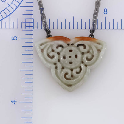 Red & Green Reversable Jadeite Jade Carved Freeform Slide on 20” Steel Chain Necklace | UPC #407466