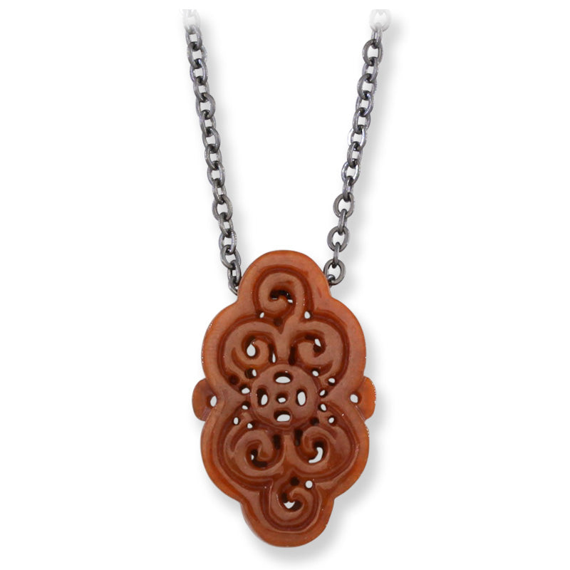 Red Jadeite Jade Carved Freeform Slide on 20” Steel Chain Necklace | UPC #407459