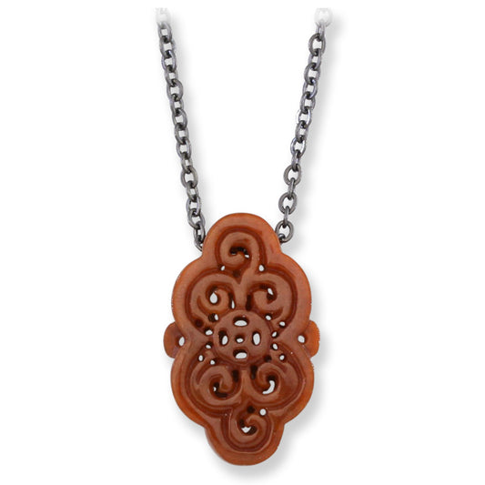 Red Jadeite Jade Carved Freeform Slide on 20” Steel Chain Necklace | UPC #407459