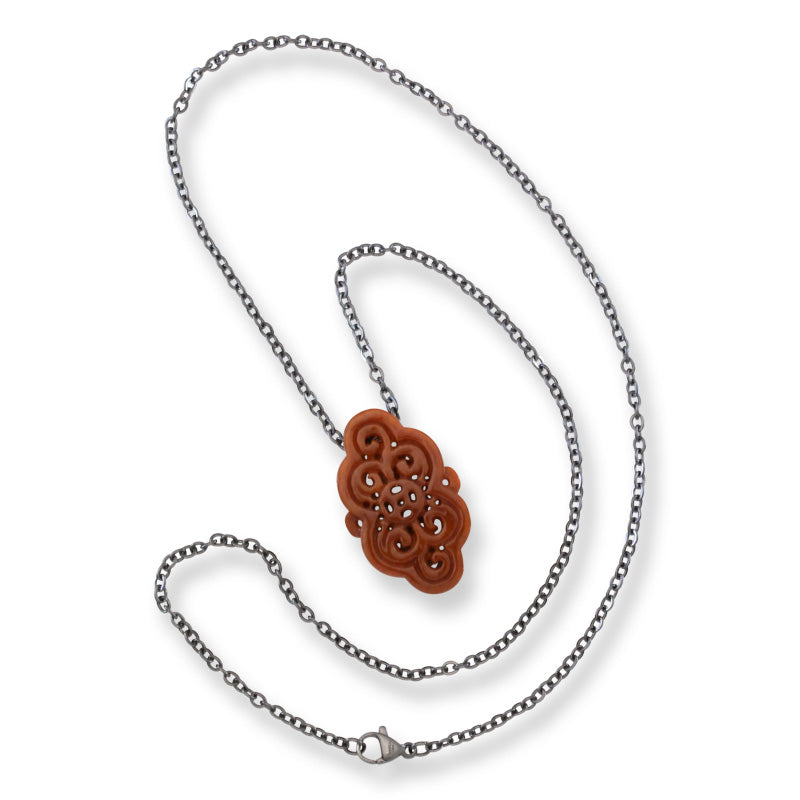 Red Jadeite Jade Carved Freeform Slide on 20” Steel Chain Necklace | UPC #407459