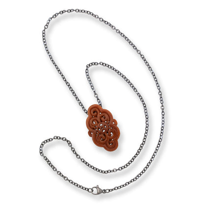 Red Jadeite Jade Carved Freeform Slide on 20” Steel Chain Necklace | UPC #407459