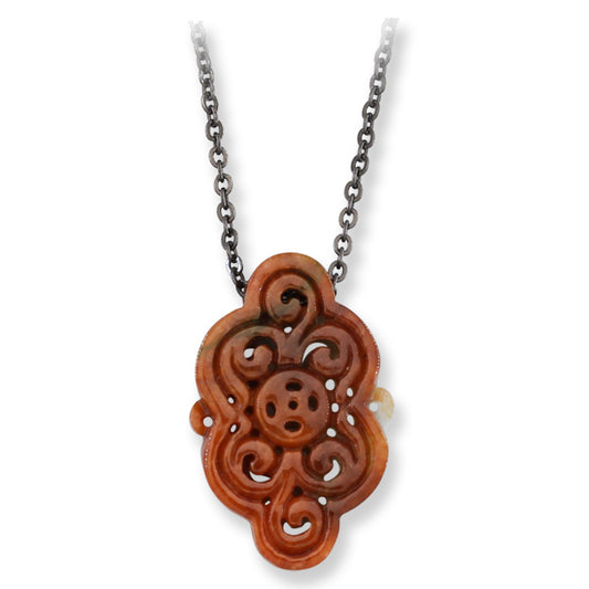 Red, Green & White Reversable Jadeite Jade Carved Freeform Slide on 20” Steel Chain Necklace | UPC #407442