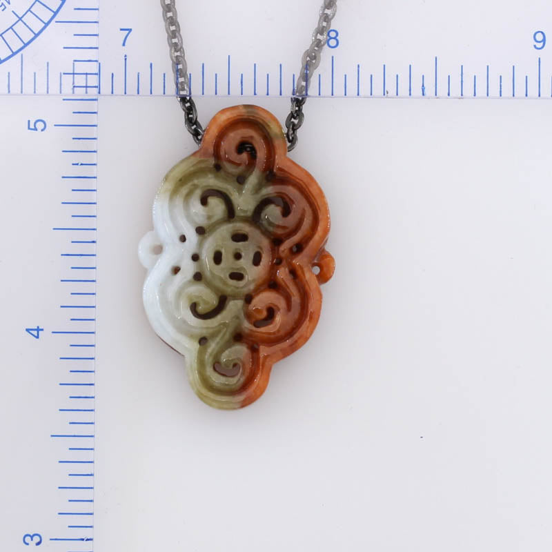 Red, Green & White Reversable Jadeite Jade Carved Freeform Slide on 20” Steel Chain Necklace | UPC #407442