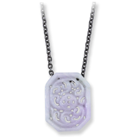 Lavender Jadeite Jade Carved Rectangular Slide on 20” Steel Chain Necklace | UPC #407473