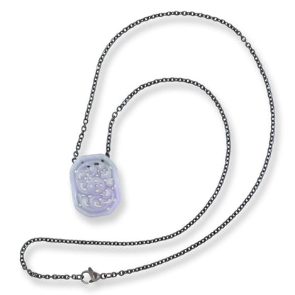 Lavender Jadeite Jade Carved Rectangular Slide on 20” Steel Chain Necklace | UPC #407473