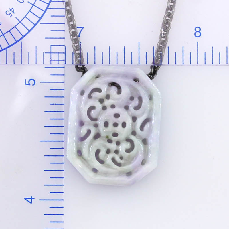 Lavender Jadeite Jade Carved Rectangular Slide on 20” Steel Chain Necklace | UPC #407473
