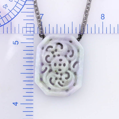 Lavender Jadeite Jade Carved Rectangular Slide on 20” Steel Chain Necklace | UPC #407473