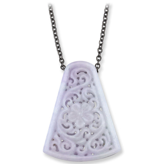 CARVED LAVENDER JADEITE JADE  WITH STAINLESS STEEL CHAIN NECKLACE UPC #393080