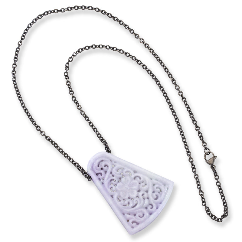 Purple Jade Jewelry for Women | Natural Lavender Jade Carving on Steel Chain | UPC #393080