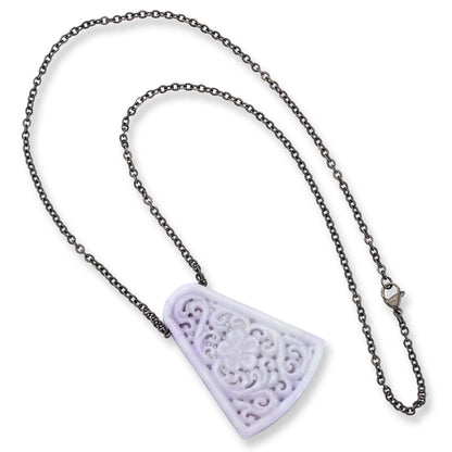 Purple Jade Jewelry for Women | Natural Lavender Jade Carving on Steel Chain | UPC #393080