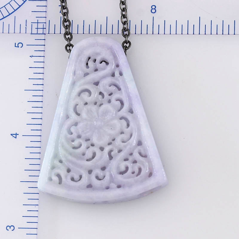Purple Jade Jewelry for Women | Natural Lavender Jade Carving on Steel Chain | UPC #393080