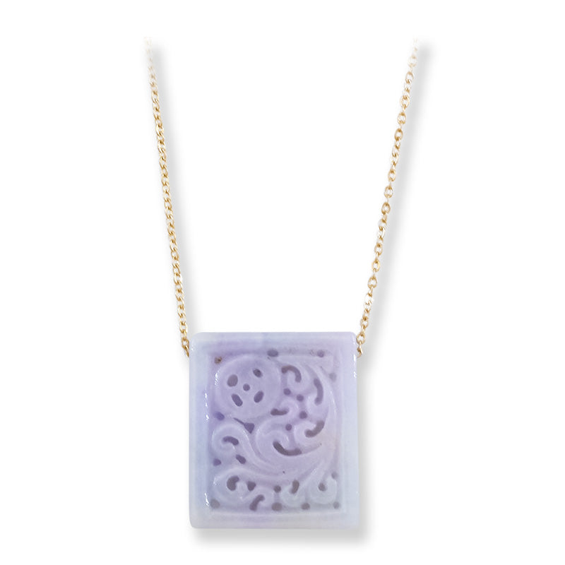 Lavender Jadeite Jade Carved Tablet Yellow Gold Necklace | UPC #408067