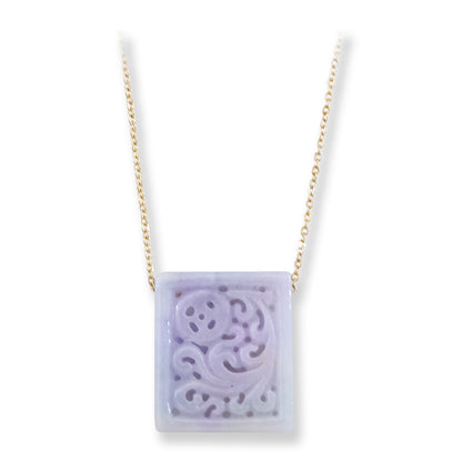 Lavender Jadeite Jade Carved Tablet Yellow Gold Necklace | UPC #408067