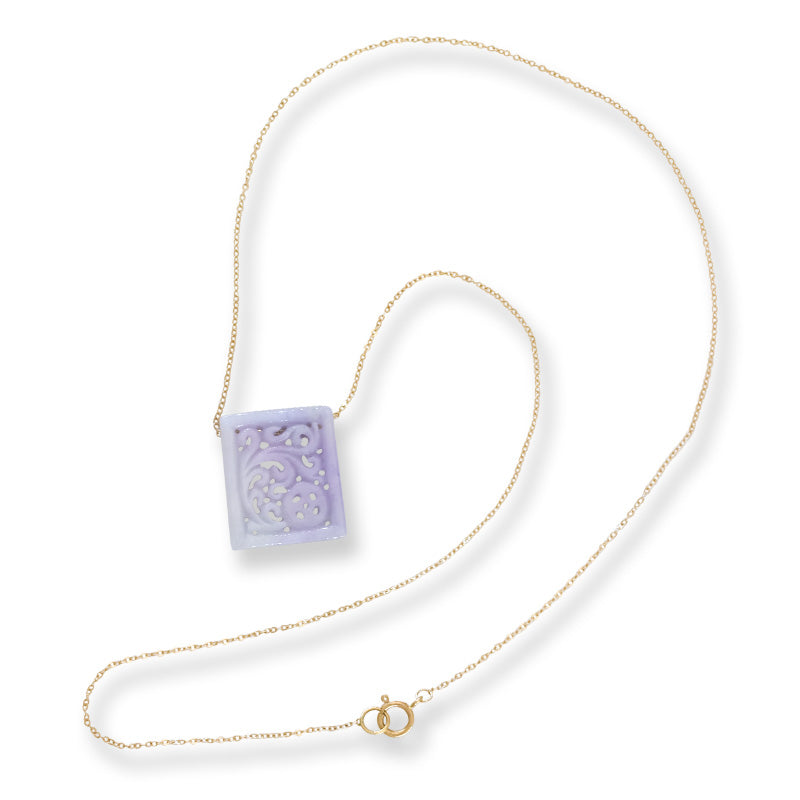 Lavender Jadeite Jade Carved Tablet Yellow Gold Necklace | UPC #408067