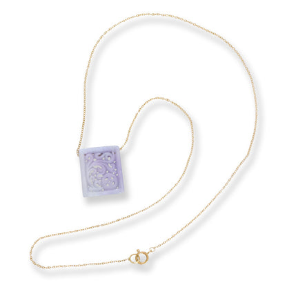 Lavender Jadeite Jade Carved Tablet Yellow Gold Necklace | UPC #408067