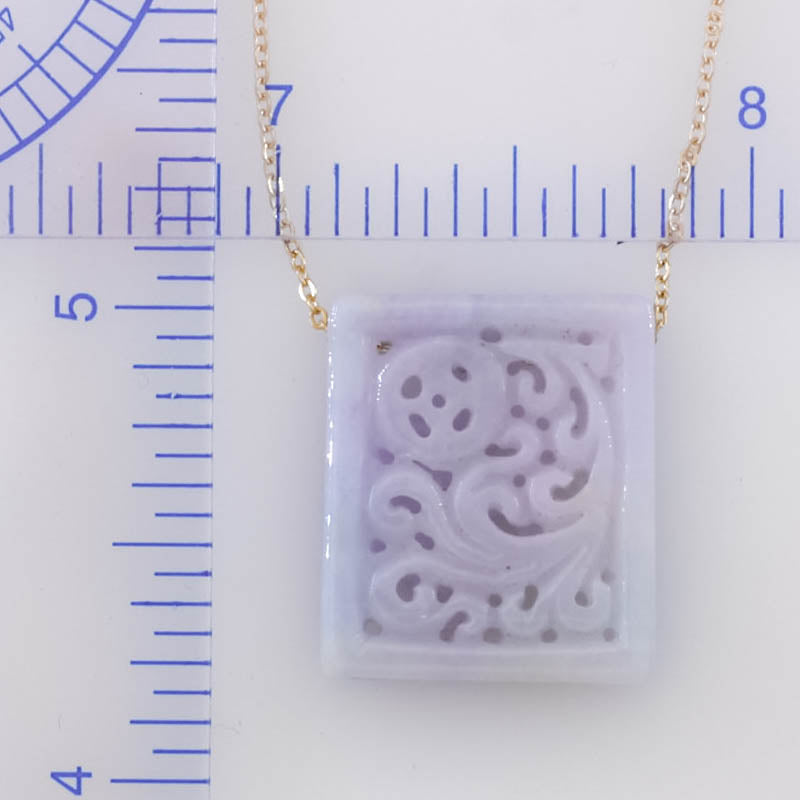 Lavender Jadeite Jade Carved Tablet Yellow Gold Necklace | UPC #408067
