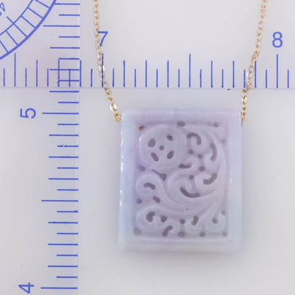 Lavender Jadeite Jade Carved Tablet Yellow Gold Necklace | UPC #408067