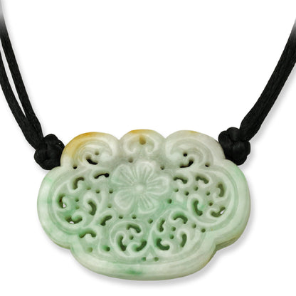 GREEN JADEITE JADE CARVED ADJUSTABLE LOCK NECKLACE UPC #395756