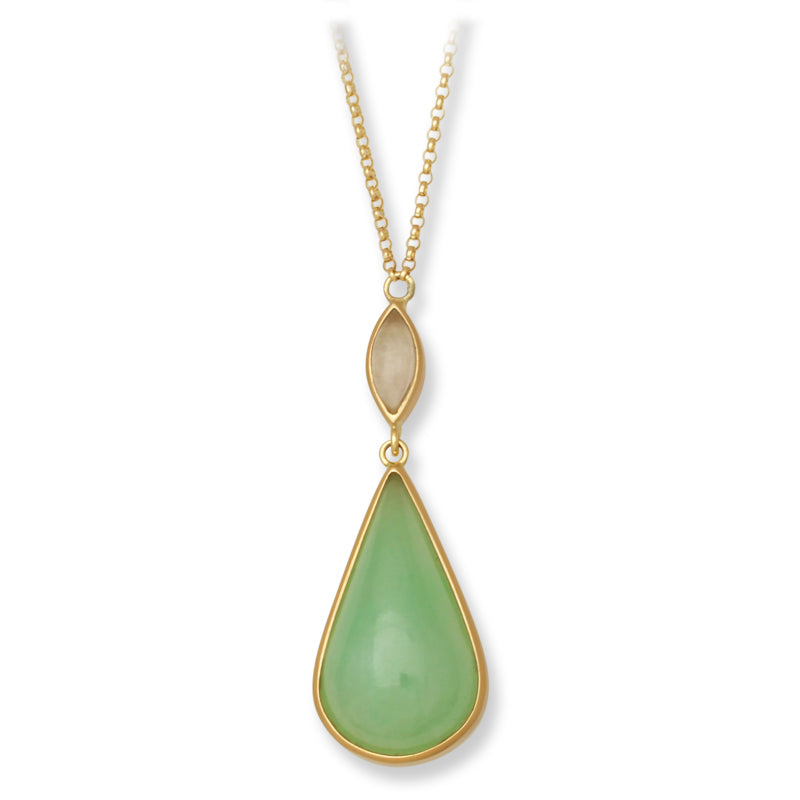 Green and Ice Jadeite Jade 14K Yellow Gold Necklace | UPC #396289