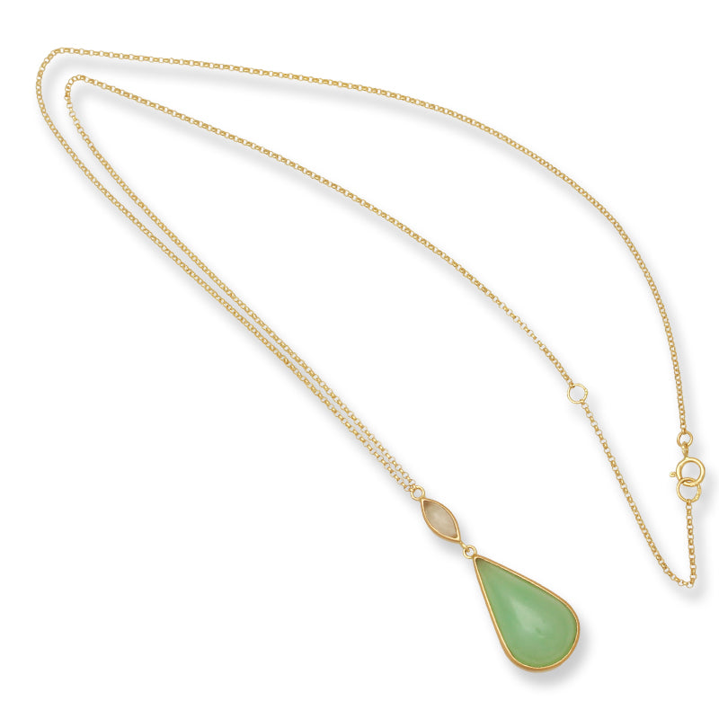 Green and Ice Jadeite Jade 14K Yellow Gold Necklace | UPC #396289