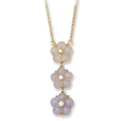 Lavender Jadeite Jade Carved Flower 14K Yellow Gold Necklace | UPC #397156