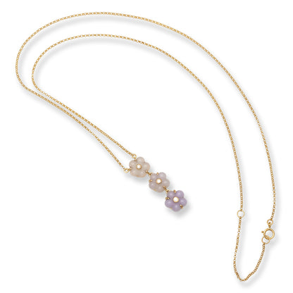 Lavender Jadeite Jade Carved Flower 14K Yellow Gold Necklace | UPC #397156