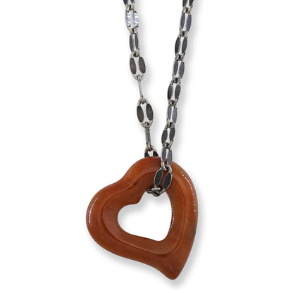 Red Jadeite Jade Heart Pendant on 20" Steel Chain | UPC #398870