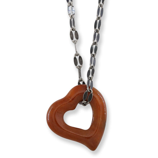Red Jadeite Jade Heart Pendant on 20" Steel Chain | UPC #398870