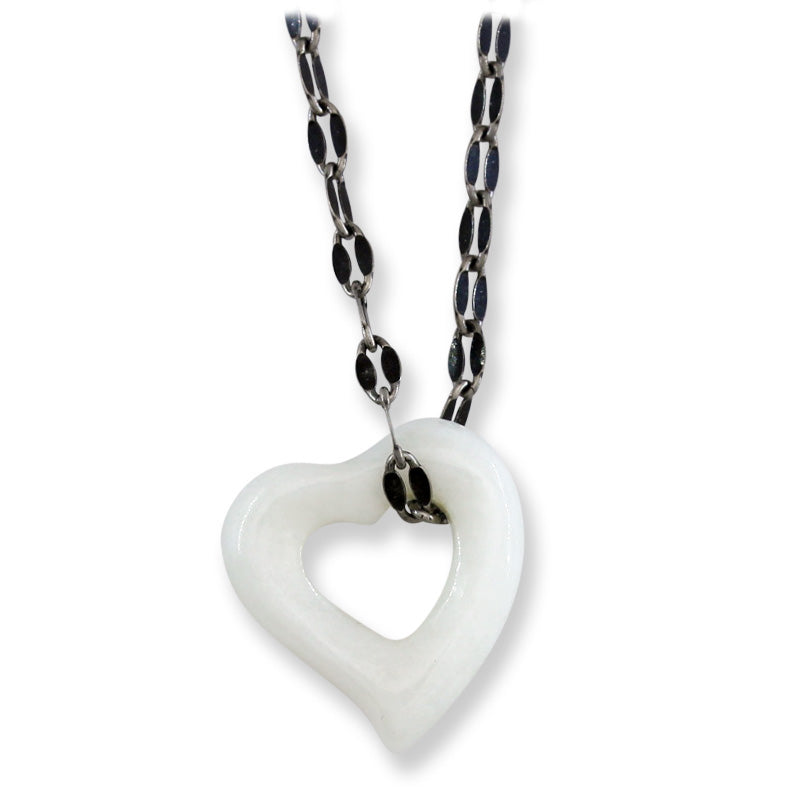 White Jadeite Jade Heart Pendant on 20" Steel Chain | UPC #398887