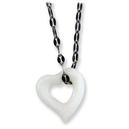 White Jadeite Jade Heart Pendant on 20" Steel Chain | UPC #398887