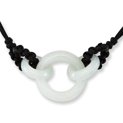 White Jadeite Jade Interlocking Triple Ring Adjustable Cord Necklace | UPC #400290