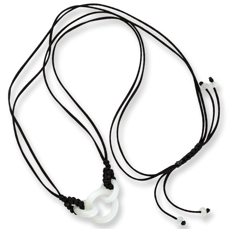 White Jadeite Jade Interlocking Triple Ring Adjustable Cord Necklace | UPC #400290