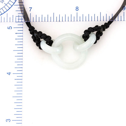 White Jadeite Jade Interlocking Triple Ring Adjustable Cord Necklace | UPC #400290