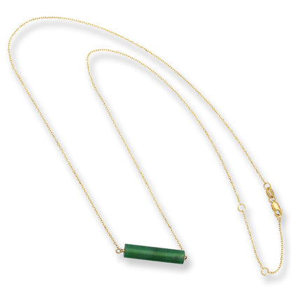 Blue-Green Guatemalan Jadeite Jade Flattened Tube 14K Yellow Gold Necklace | UPC #400399