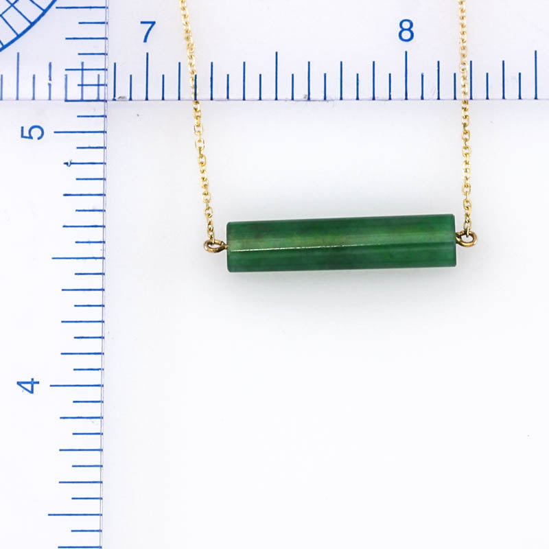Blue-Green Guatemalan Jadeite Jade Flattened Tube 14K Yellow Gold Necklace | UPC #400399