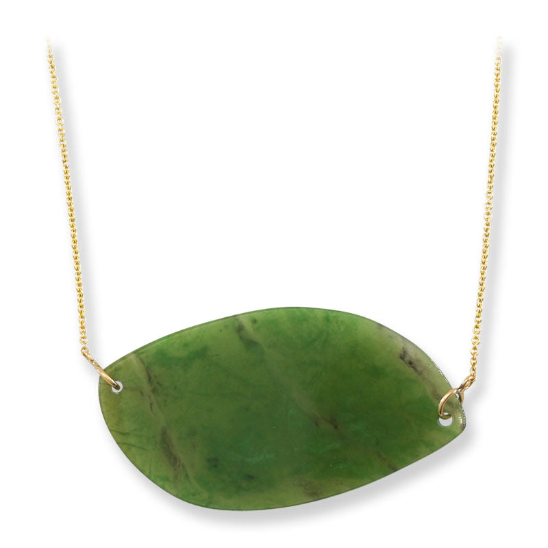 Green Nephrite Jade 14K Yellow Gold Necklace | UPC #406254