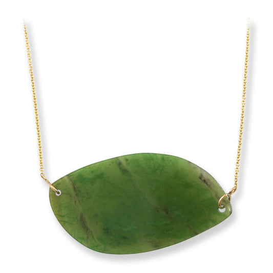 Green Nephrite Jade 14K Yellow Gold Necklace | UPC #406254