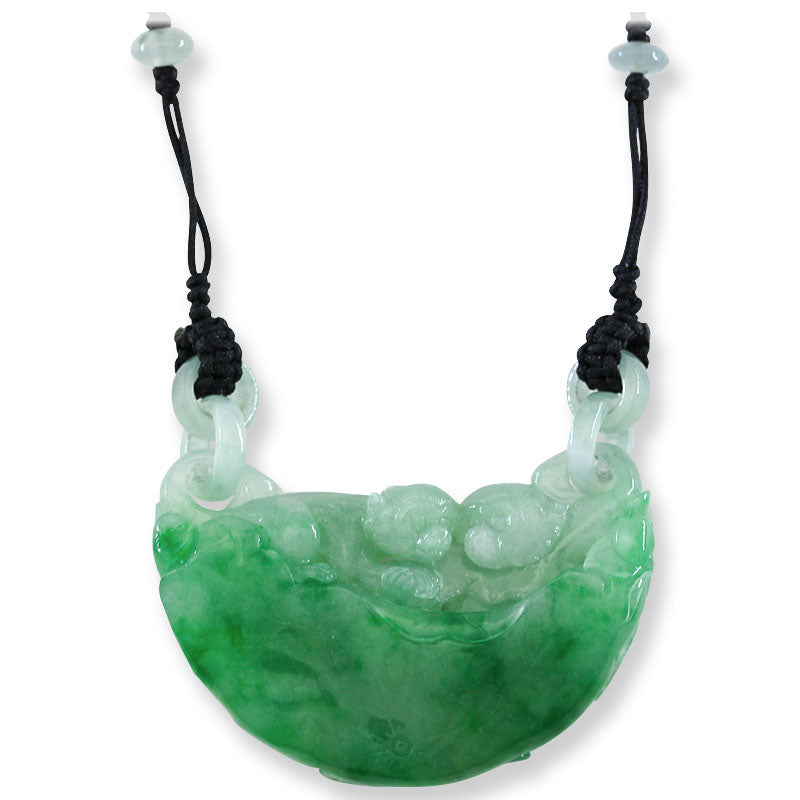 Green Jadeite Jade Carved Monkey Adjustable Necklace | UPC #404670