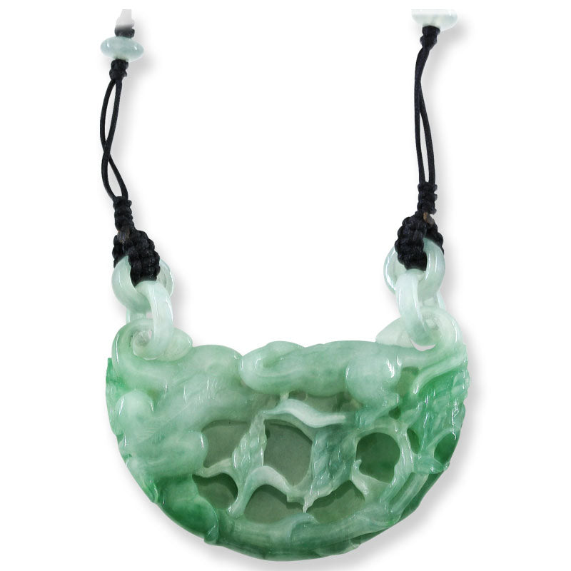 Green Jadeite Jade Carved Monkey Adjustable Necklace | UPC #404670