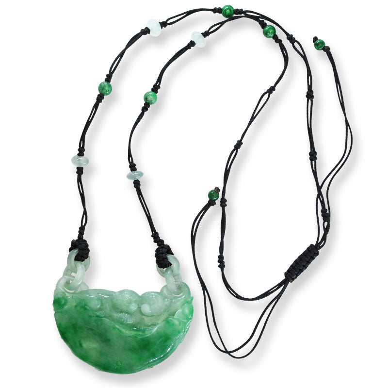 Green Jadeite Jade Carved Monkey Adjustable Necklace | UPC #404670
