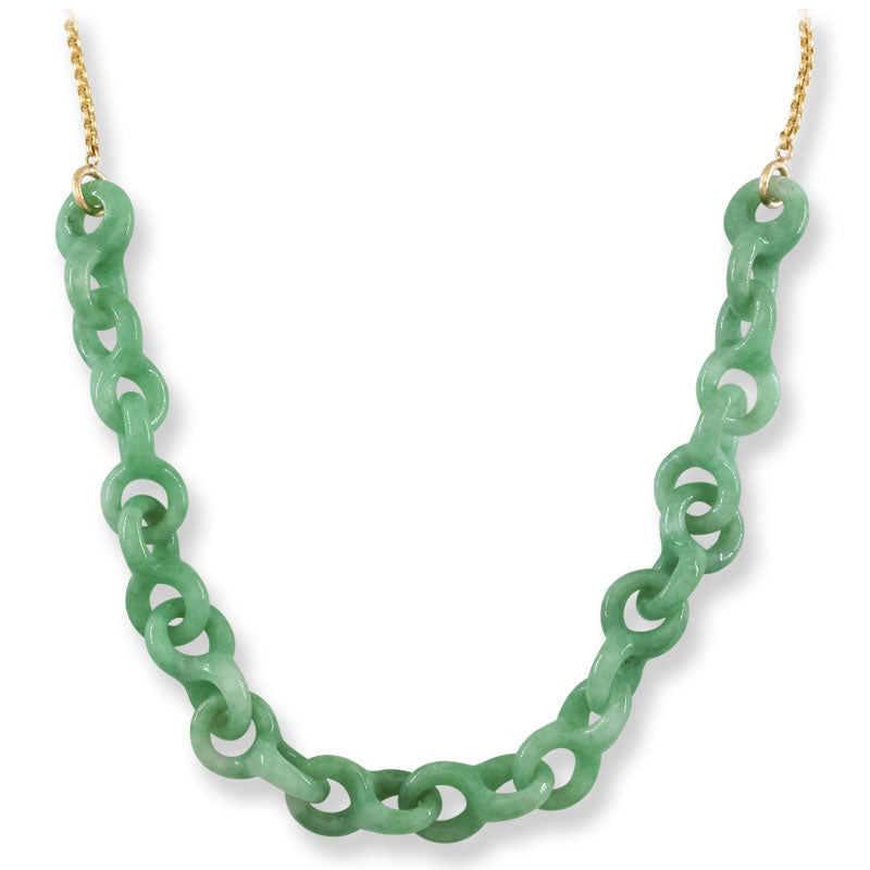 Green Jadeite Jade Interlocking rings 14K Yellow Gold Necklace | UPC #406704