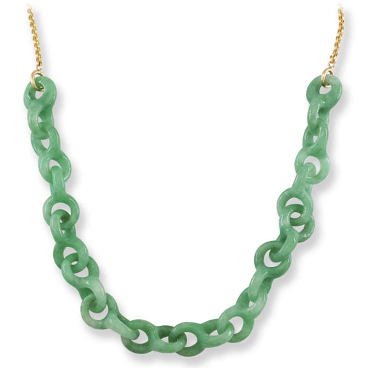 Green Jadeite Jade Interlocking rings 14K Yellow Gold Necklace | UPC #406704