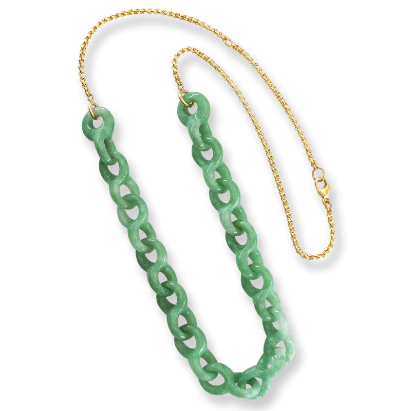 Green Jadeite Jade Interlocking rings 14K Yellow Gold Necklace | UPC #406704